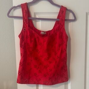 Free People Red Embroidered Tank Top